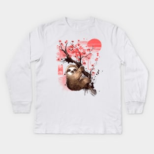 Sakura sloth Kids Long Sleeve T-Shirt